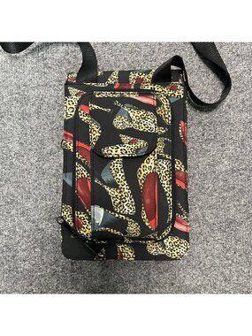 VTG Nicole Miller Take Cover Barbie Doll Crossbody Bag Leopard Red Heel Print